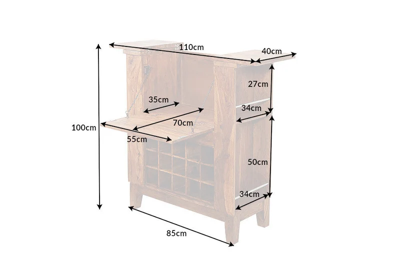 Armoire à bar massive MAKASSAR 85 cm brun fini pierre sheesham bar à domicile