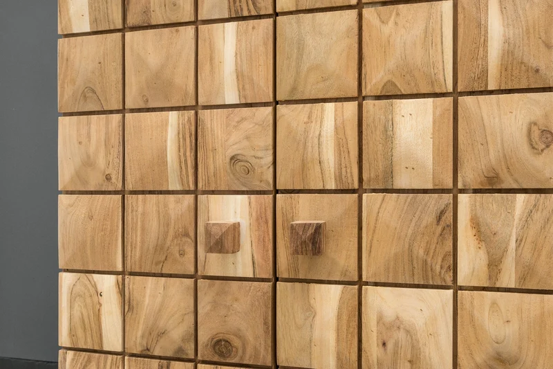 Meuble bar artisanal MOSAICO 130cm en bois d’acacia massif effet 3D