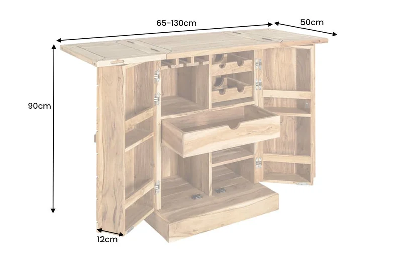 Meuble bar artisanal MOSAICO 130cm en bois d’acacia massif effet 3D