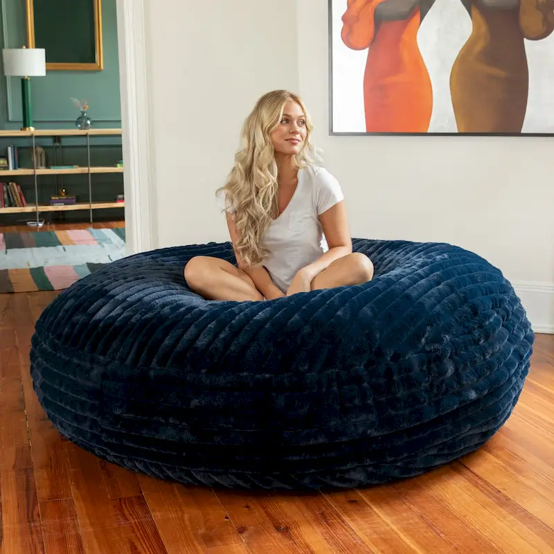 Pouf rond et lit à plat en fausse fourrure de 1,8 m de diamètre