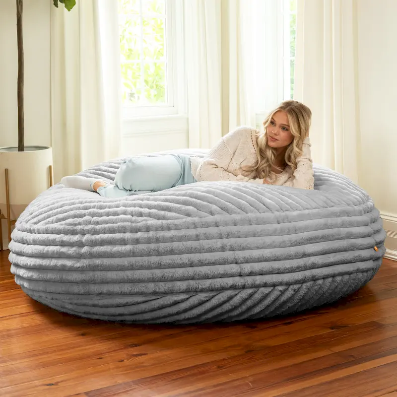 Pouf rond et lit à plat en fausse fourrure de 1,8 m de diamètre
