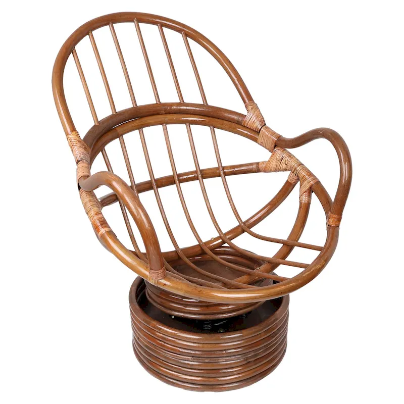 Fauteuil à bascule pivotant en rotin avec coussin en microsuède capitonné et dossier haut