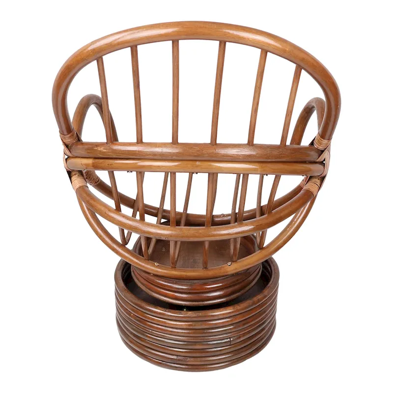 Fauteuil à bascule pivotant en rotin avec coussin en microsuède capitonné et dossier haut