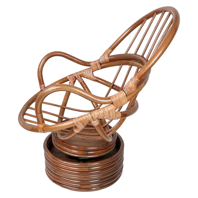 Fauteuil à bascule pivotant en rotin avec coussin en microsuède capitonné et dossier haut