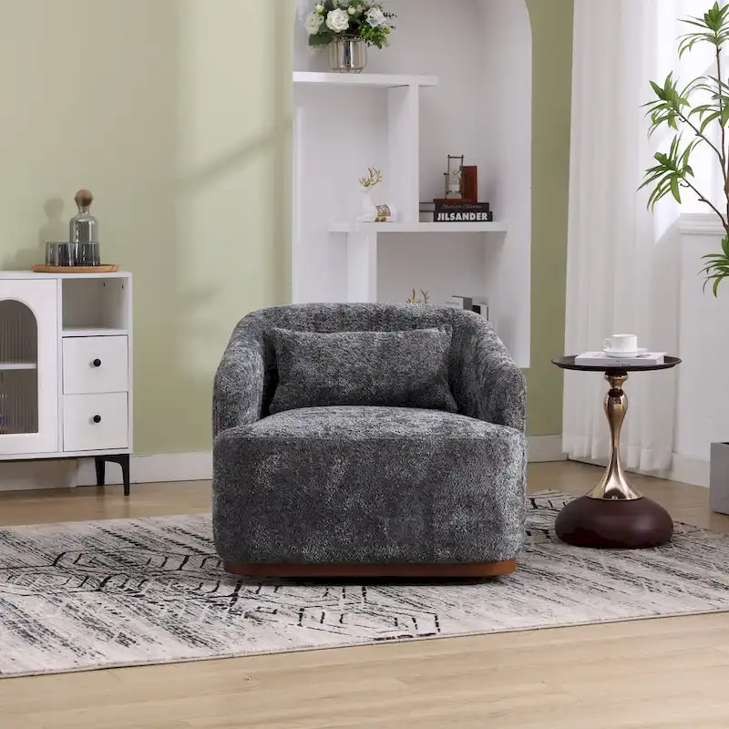 Fauteuil d'appoint pivotant en tissu chenille avec base métallique à 360 degrés et coussin de dossier amovible