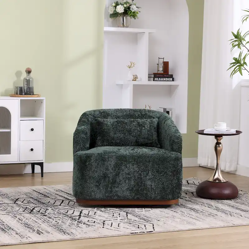 Fauteuil d'appoint pivotant en tissu chenille avec base métallique à 360 degrés et coussin de dossier amovible