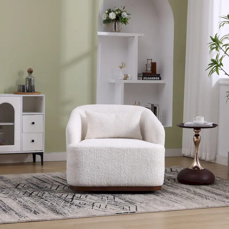 Fauteuil d'appoint pivotant en tissu chenille avec base métallique à 360 degrés et coussin de dossier amovible