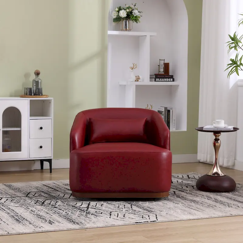 Fauteuil d'appoint pivotant en tissu chenille avec base métallique à 360 degrés et coussin de dossier amovible