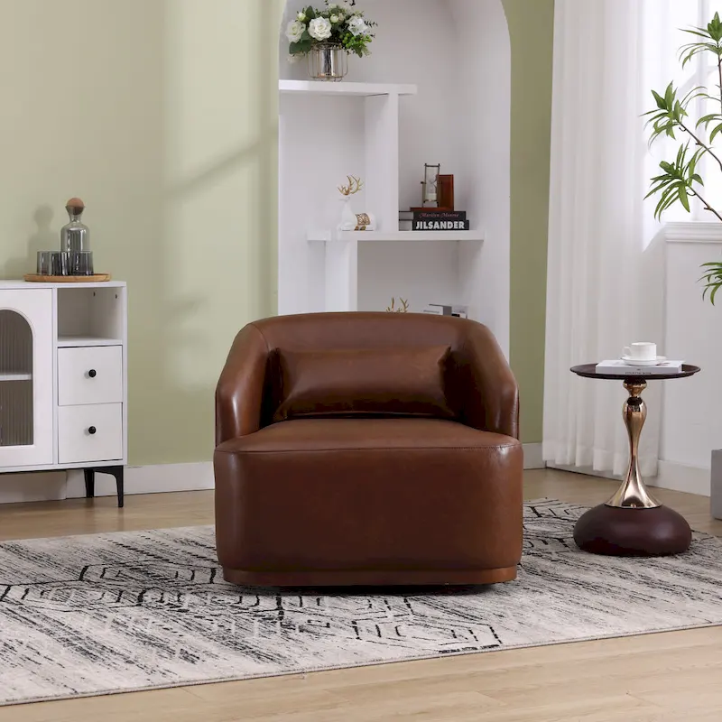 Fauteuil d'appoint pivotant en tissu chenille avec base métallique à 360 degrés et coussin de dossier amovible