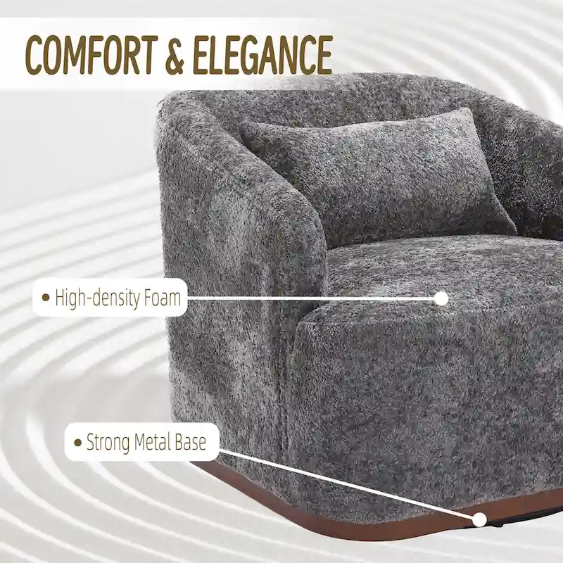 Fauteuil d'appoint pivotant en tissu chenille avec base métallique à 360 degrés et coussin de dossier amovible