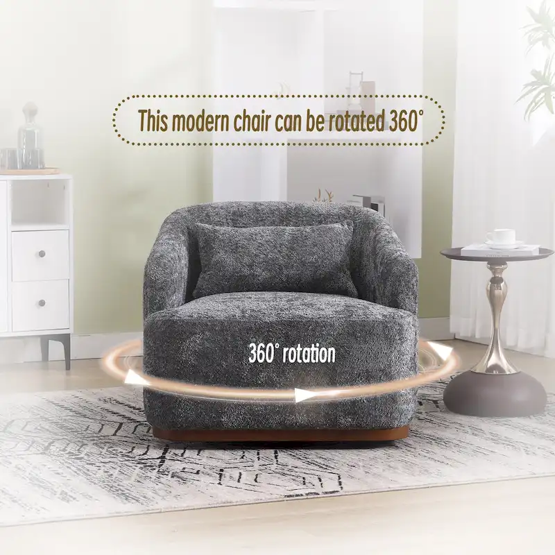 Fauteuil d'appoint pivotant en tissu chenille avec base métallique à 360 degrés et coussin de dossier amovible