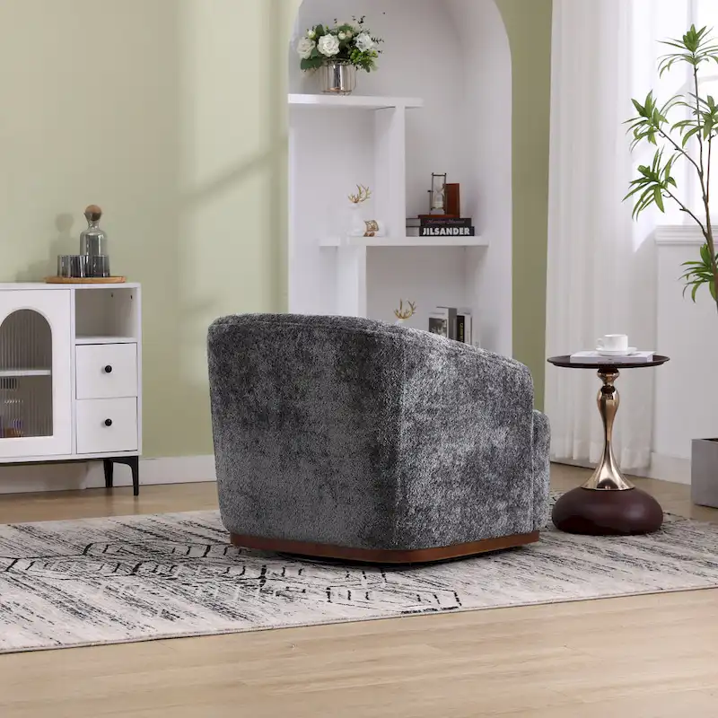 Fauteuil d'appoint pivotant en tissu chenille avec base métallique à 360 degrés et coussin de dossier amovible