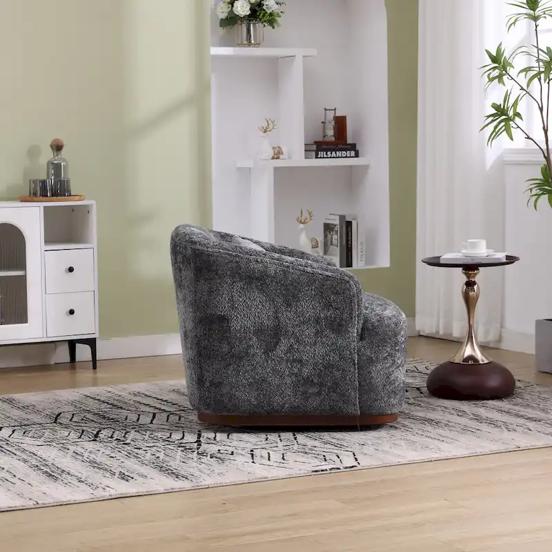 Fauteuil d'appoint pivotant en tissu chenille avec base métallique à 360 degrés et coussin de dossier amovible