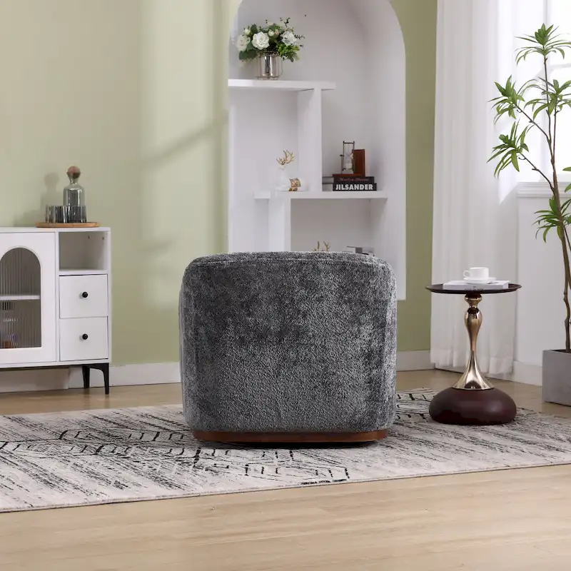 Fauteuil d'appoint pivotant en tissu chenille avec base métallique à 360 degrés et coussin de dossier amovible
