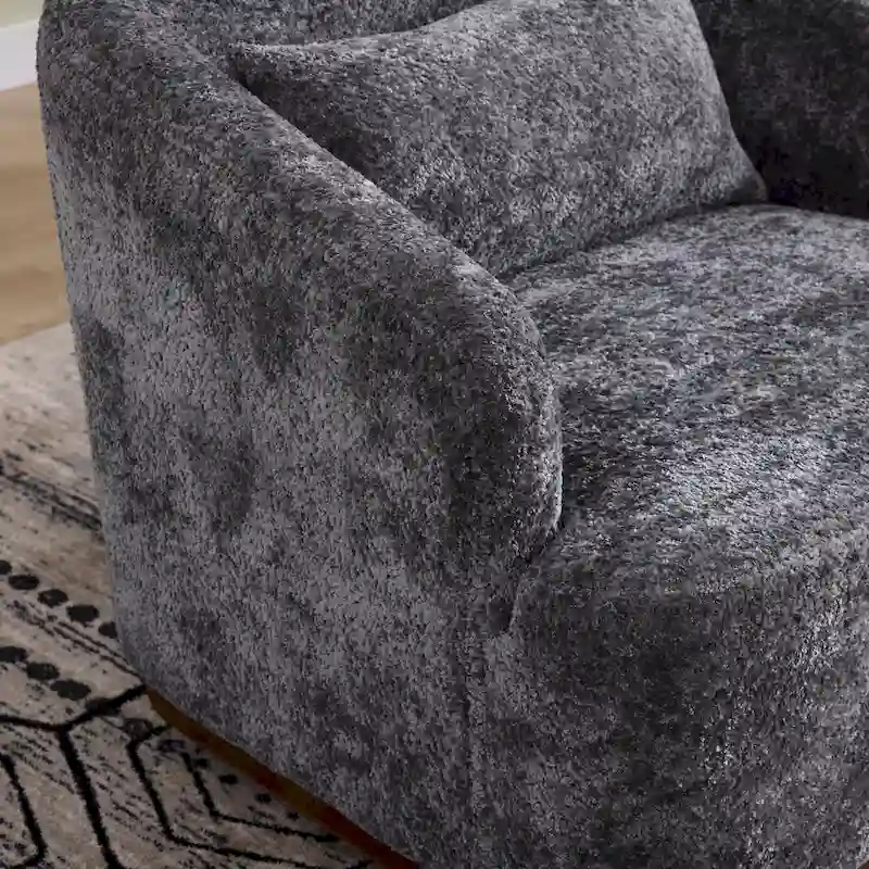 Fauteuil d'appoint pivotant en tissu chenille avec base métallique à 360 degrés et coussin de dossier amovible