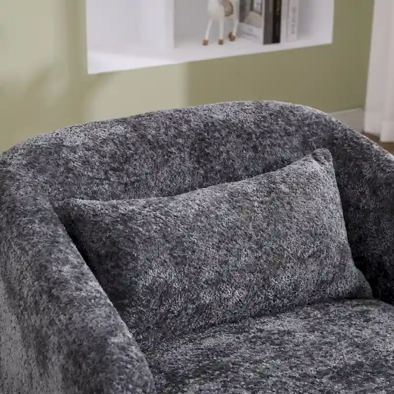 Fauteuil d'appoint pivotant en tissu chenille avec base métallique à 360 degrés et coussin de dossier amovible