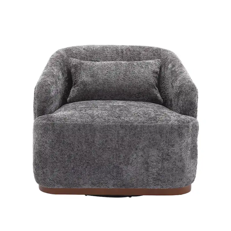 Fauteuil d'appoint pivotant en tissu chenille avec base métallique à 360 degrés et coussin de dossier amovible
