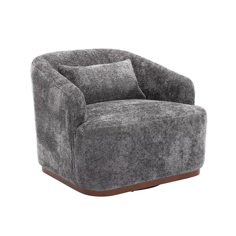 Fauteuil d'appoint pivotant en tissu chenille avec base métallique à 360 degrés et coussin de dossier amovible