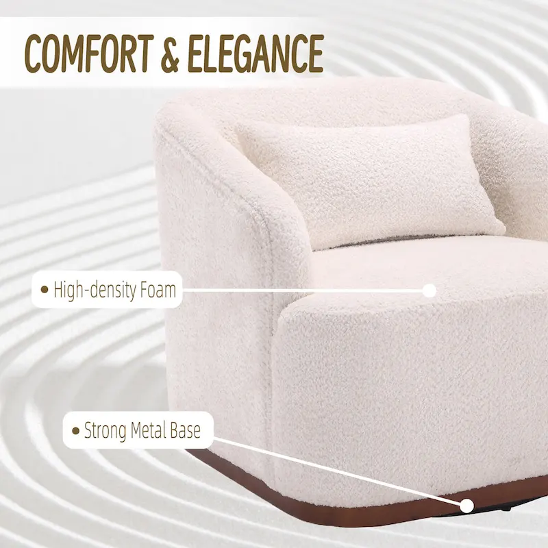Fauteuil d'appoint pivotant en tissu chenille avec base métallique à 360 degrés et coussin de dossier amovible
