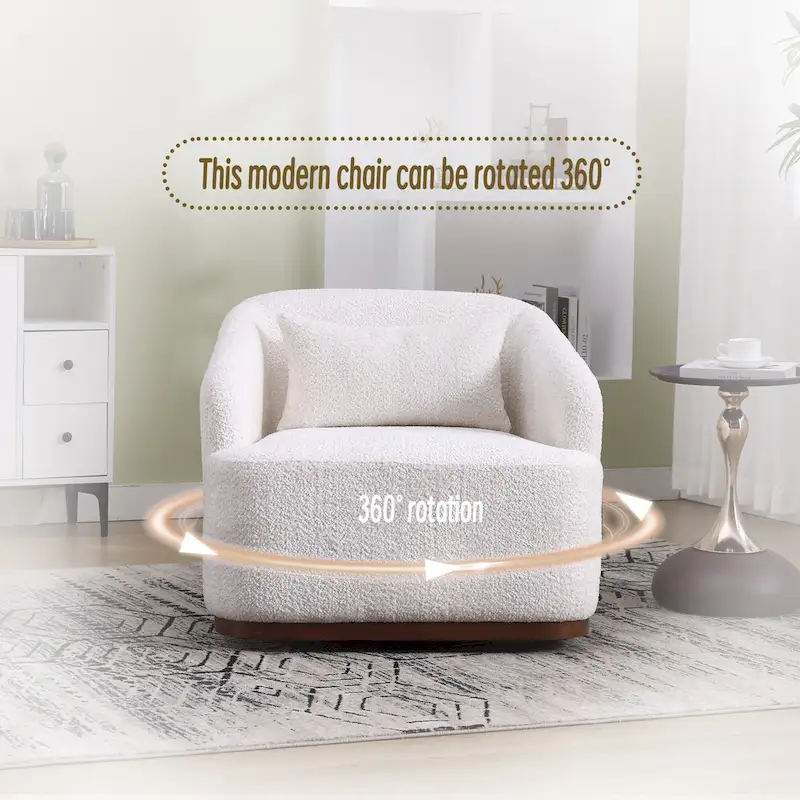Fauteuil d'appoint pivotant en tissu chenille avec base métallique à 360 degrés et coussin de dossier amovible