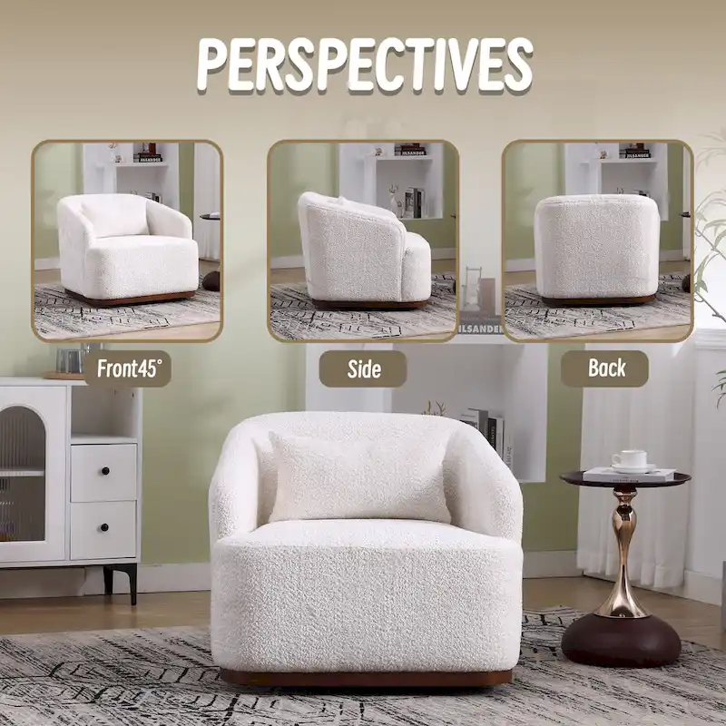 Fauteuil d'appoint pivotant en tissu chenille avec base métallique à 360 degrés et coussin de dossier amovible