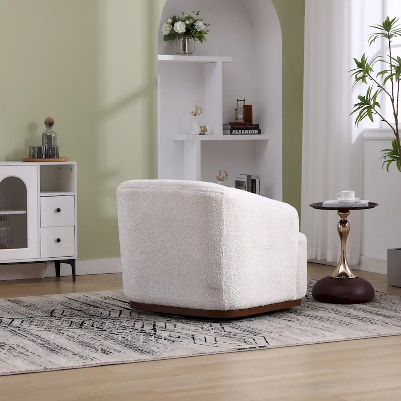 Fauteuil d'appoint pivotant en tissu chenille avec base métallique à 360 degrés et coussin de dossier amovible