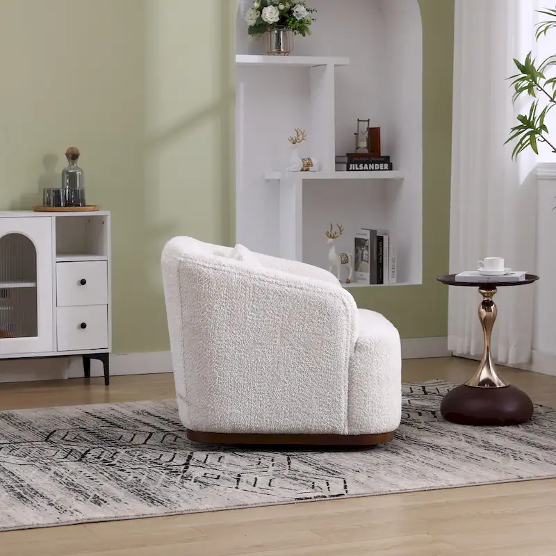 Fauteuil d'appoint pivotant en tissu chenille avec base métallique à 360 degrés et coussin de dossier amovible