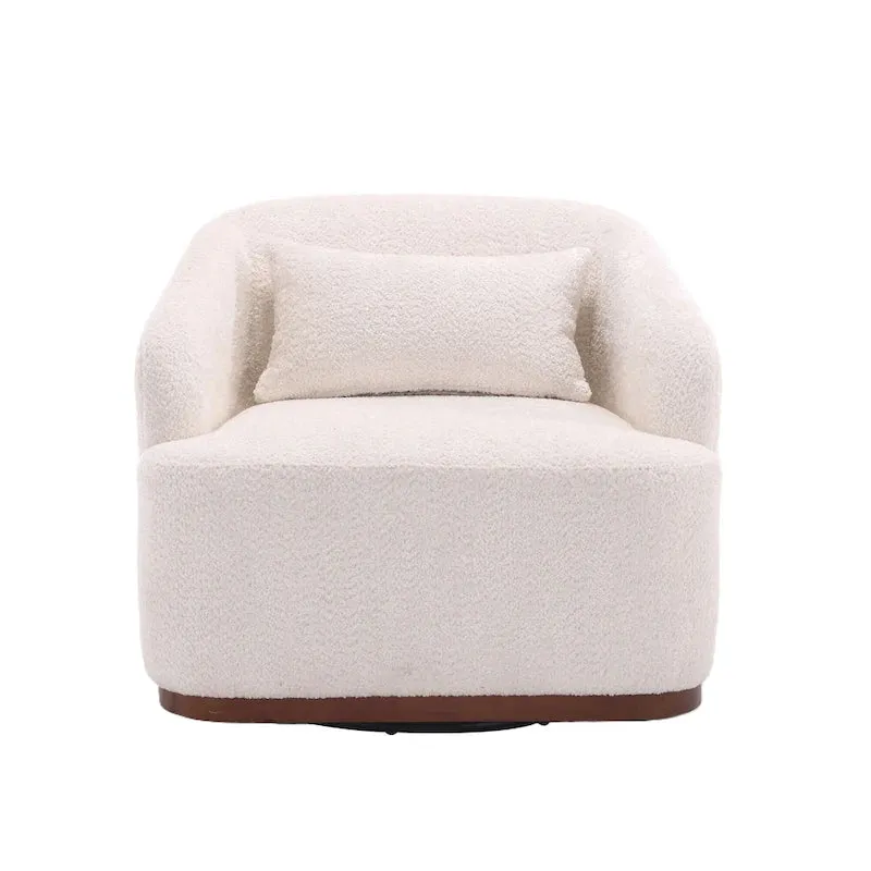 Fauteuil d'appoint pivotant en tissu chenille avec base métallique à 360 degrés et coussin de dossier amovible