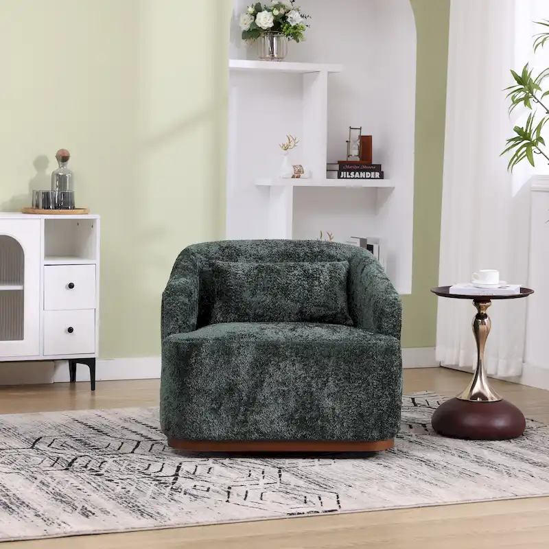 Fauteuil d'appoint pivotant en tissu chenille avec base métallique à 360 degrés et coussin de dossier amovible