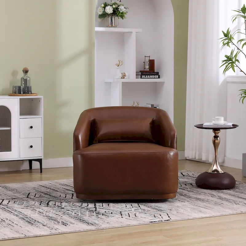Fauteuil d'appoint pivotant en tissu chenille avec base métallique à 360 degrés et coussin de dossier amovible