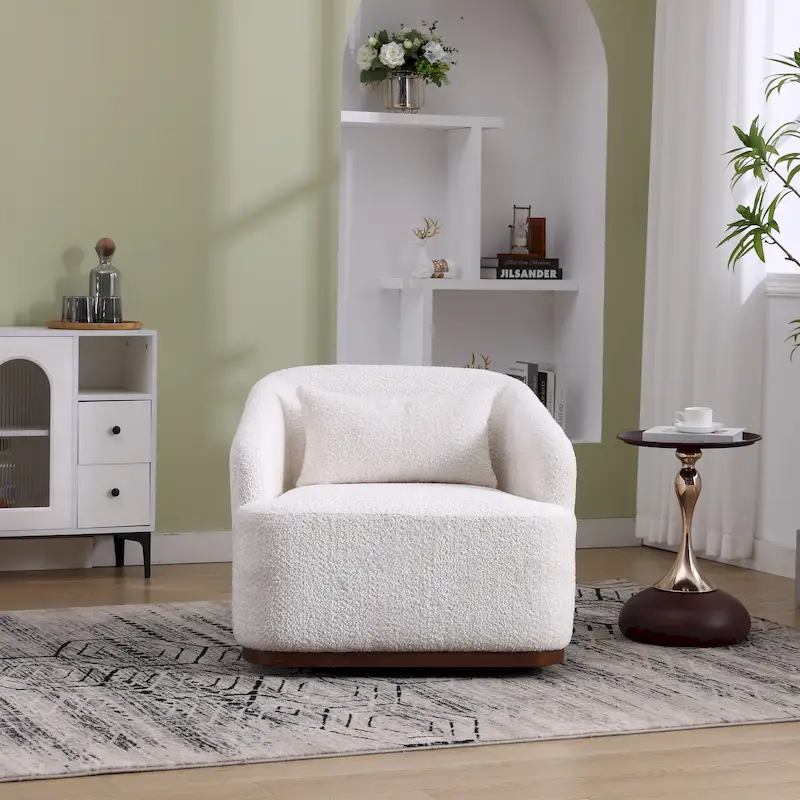 Fauteuil d'appoint pivotant en tissu chenille avec base métallique à 360 degrés et coussin de dossier amovible