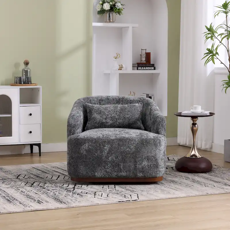 Fauteuil d'appoint pivotant en tissu chenille avec base métallique à 360 degrés et coussin de dossier amovible