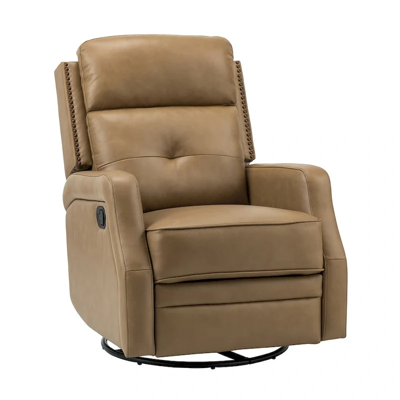 Fauteuil inclinable pivotant à 360 degrés avec dossier capitonné, garniture cloutée et base métallique