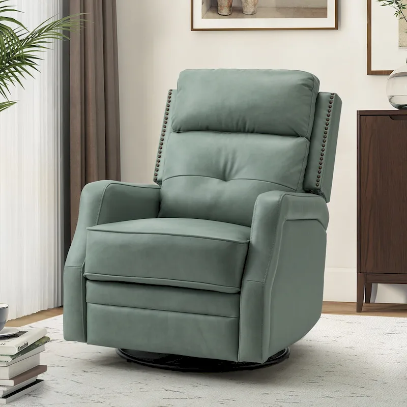 Fauteuil inclinable pivotant à 360 degrés avec dossier capitonné, garniture cloutée et base métallique