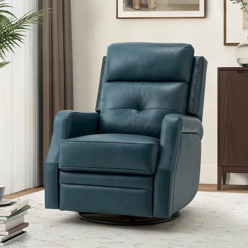 Fauteuil inclinable pivotant à 360 degrés avec dossier capitonné, garniture cloutée et base métallique
