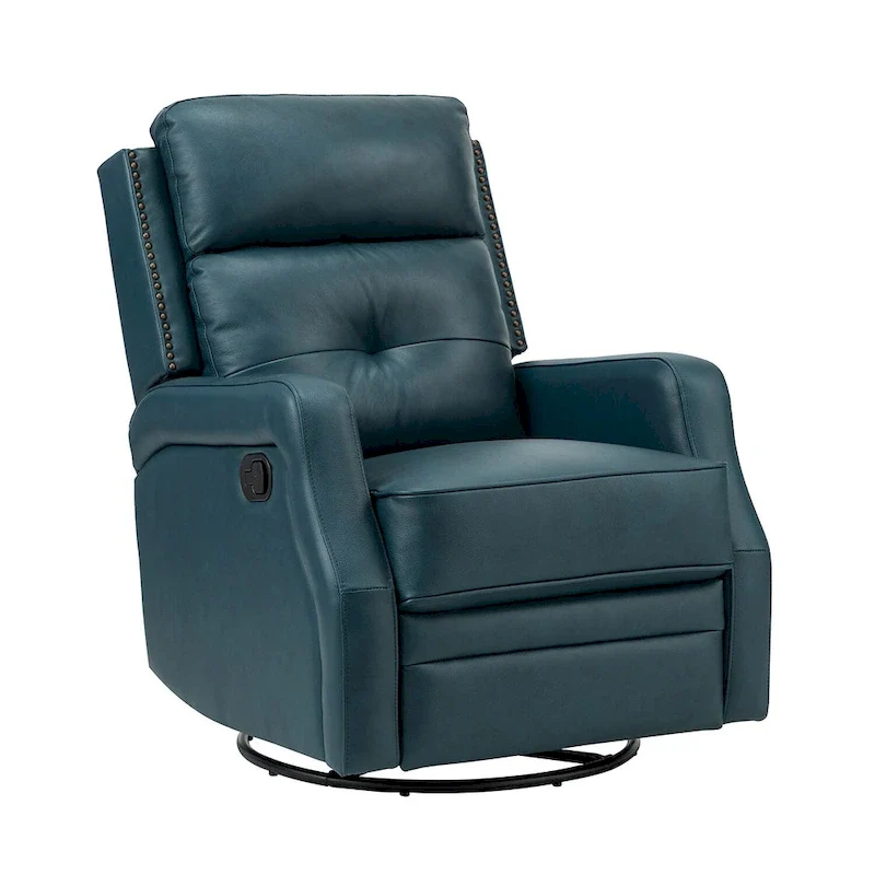 Fauteuil inclinable pivotant à 360 degrés avec dossier capitonné, garniture cloutée et base métallique