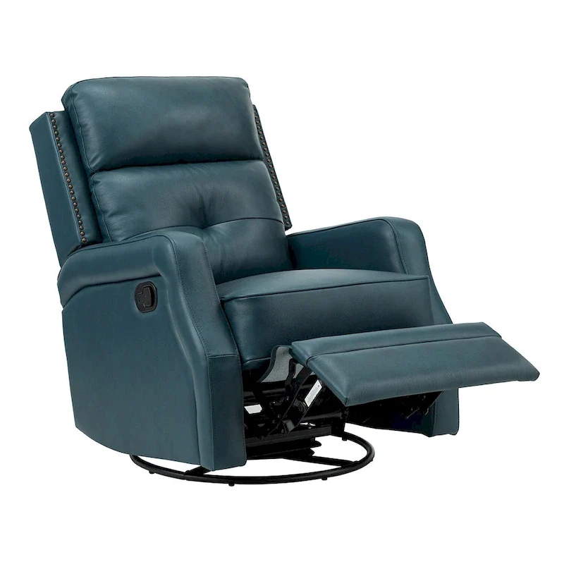 Fauteuil inclinable pivotant à 360 degrés avec dossier capitonné, garniture cloutée et base métallique