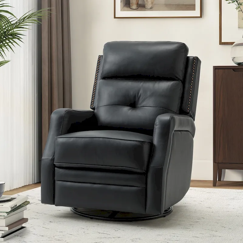 Fauteuil inclinable pivotant à 360 degrés avec dossier capitonné, garniture cloutée et base métallique