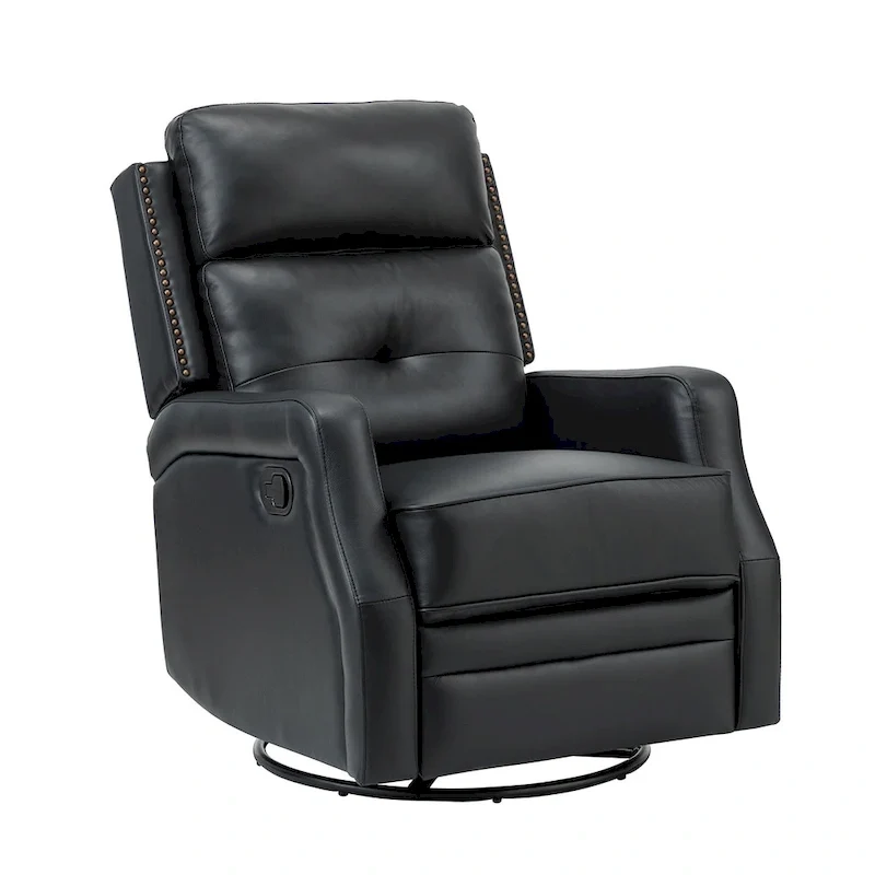 Fauteuil inclinable pivotant à 360 degrés avec dossier capitonné, garniture cloutée et base métallique
