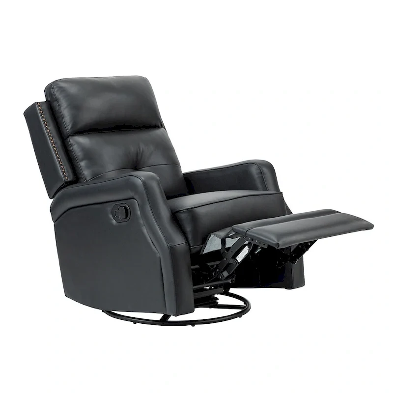 Fauteuil inclinable pivotant à 360 degrés avec dossier capitonné, garniture cloutée et base métallique
