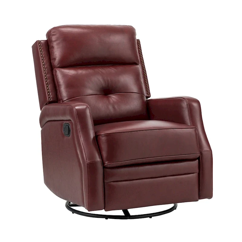 Fauteuil inclinable pivotant à 360 degrés avec dossier capitonné, garniture cloutée et base métallique
