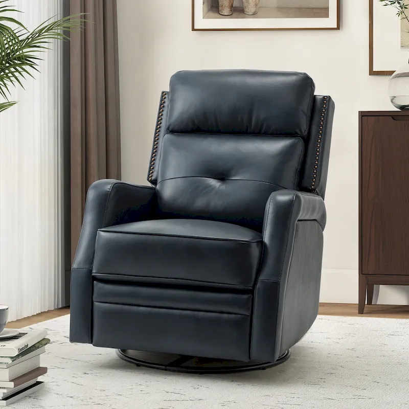 Fauteuil inclinable pivotant à 360 degrés avec dossier capitonné, garniture cloutée et base métallique