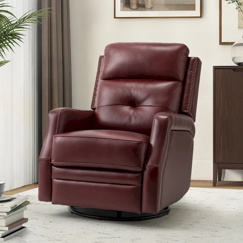 Fauteuil inclinable pivotant à 360 degrés avec dossier capitonné, garniture cloutée et base métallique