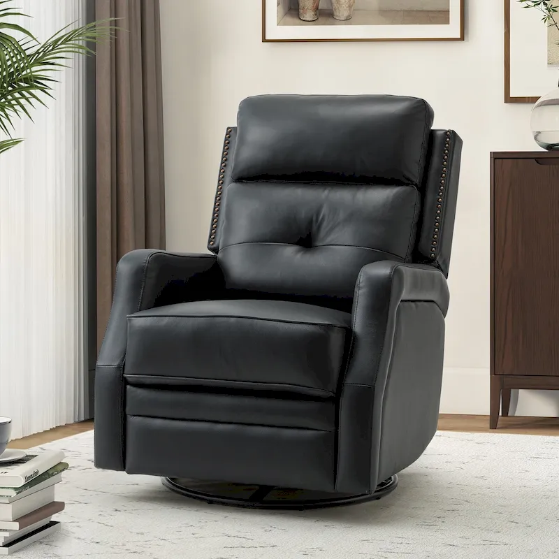 Fauteuil inclinable pivotant à 360 degrés avec dossier capitonné, garniture cloutée et base métallique
