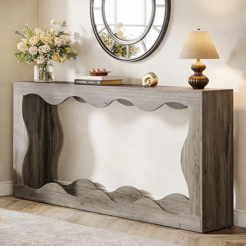 Console en bois avec bord ondulé