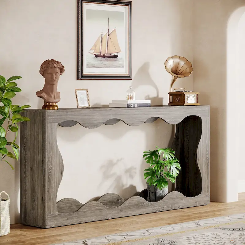 Console en bois avec bord ondulé