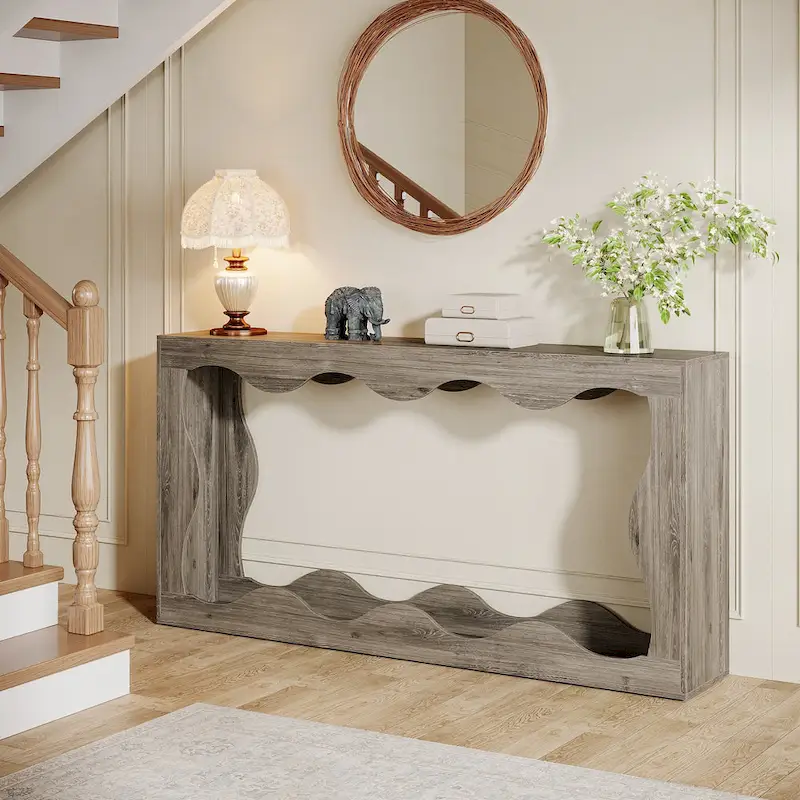 Console en bois avec bord ondulé