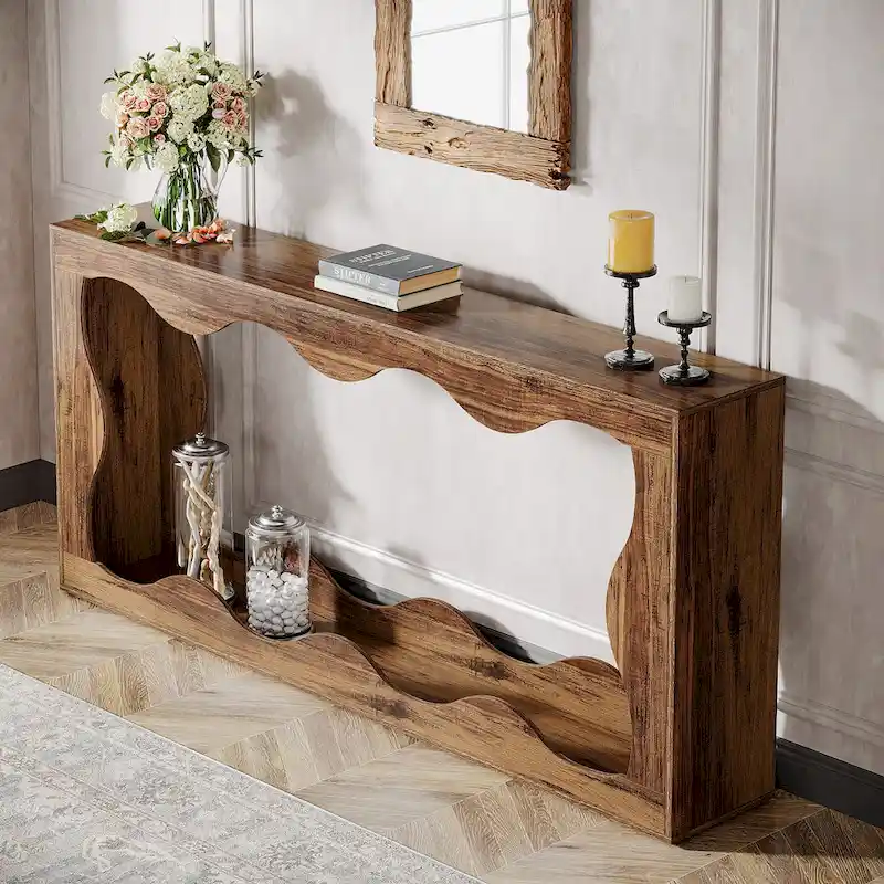 Console en bois avec bord ondulé