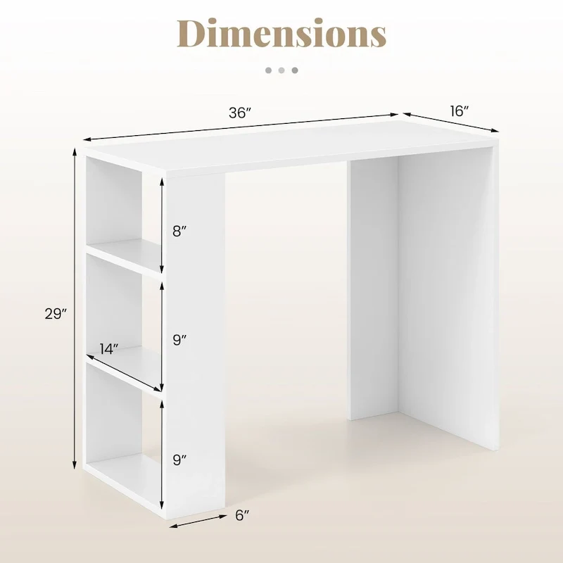 Bureau compact de 36 pouces avec 3 étagères ouvertes et kit anti-basculement