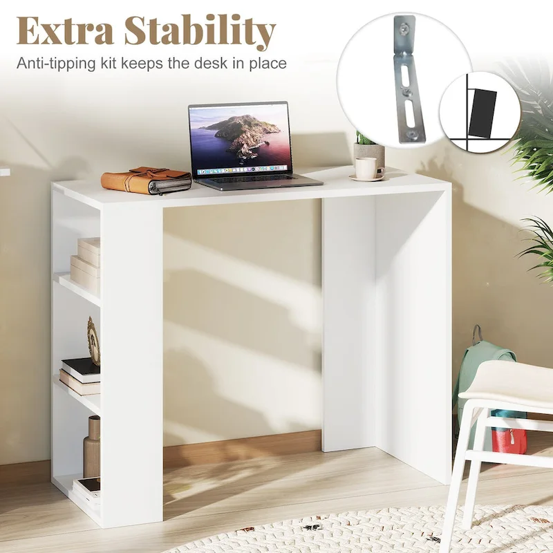 Bureau compact de 36 pouces avec 3 étagères ouvertes et kit anti-basculement